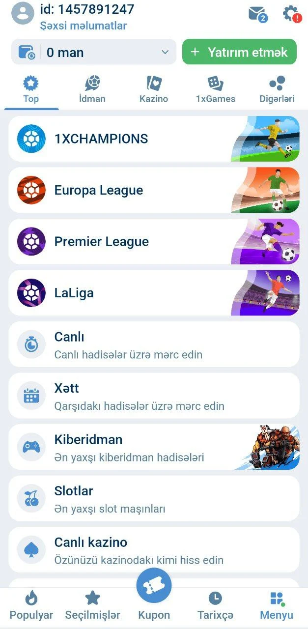 1xbet mobi - şəxsi hesab parametrləri