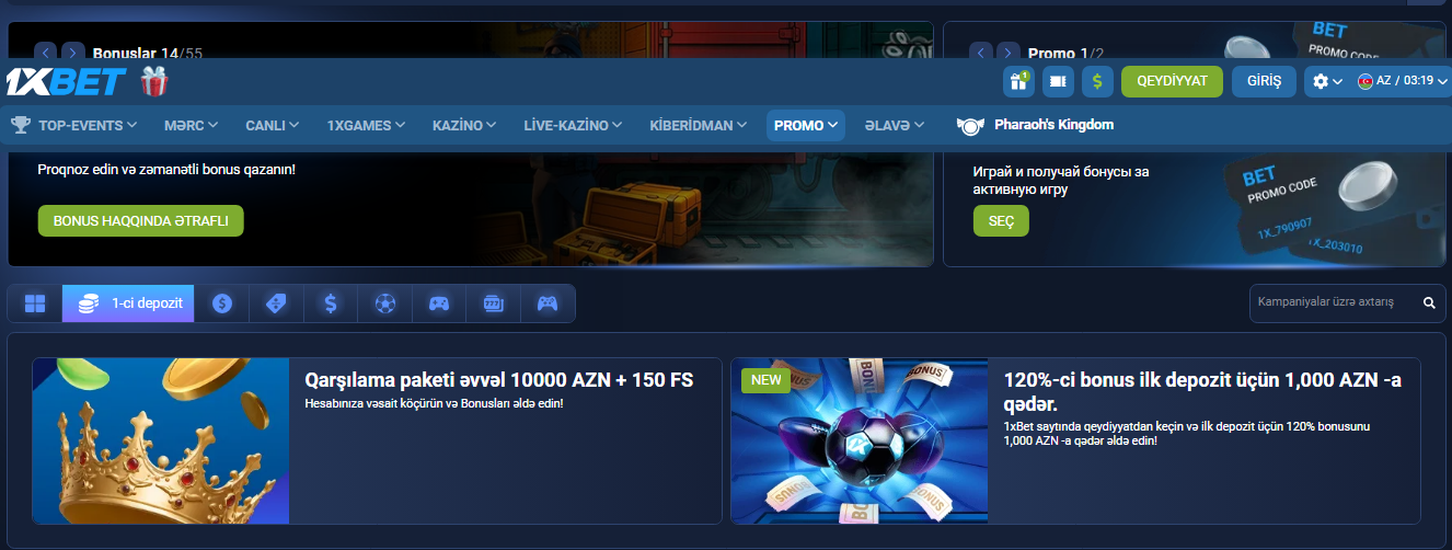 1xbet azerbaycan qeydiyyat bonusu - 10,000 AZN + 150 FS